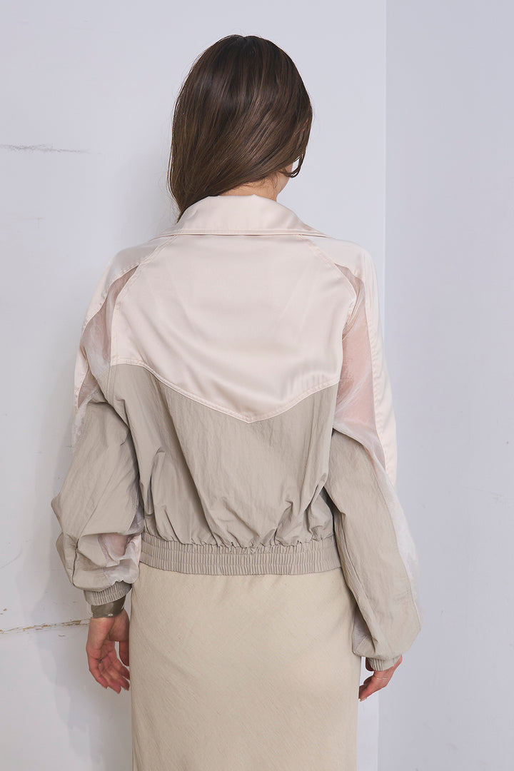 [SET]異素材切替ZIPブルゾン+リネンブレンドロングナロースカート(2set)