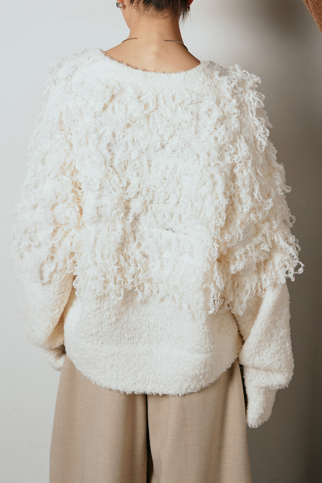 [SET]ループ編みVネックニットカーディガン+ポーチベルト付きカーブパンツ(2set)