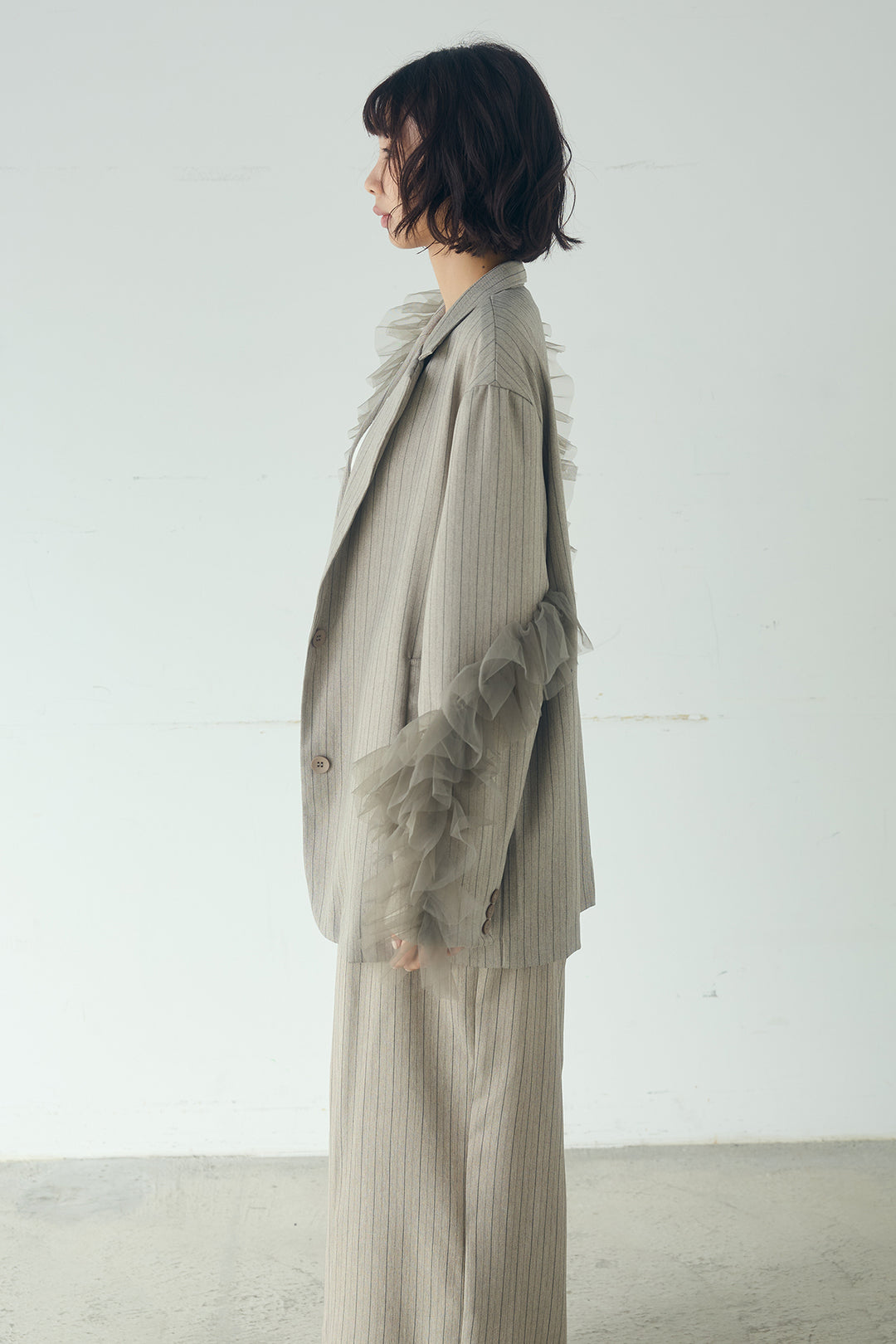 チュールヘリンボーンストライプジャケット