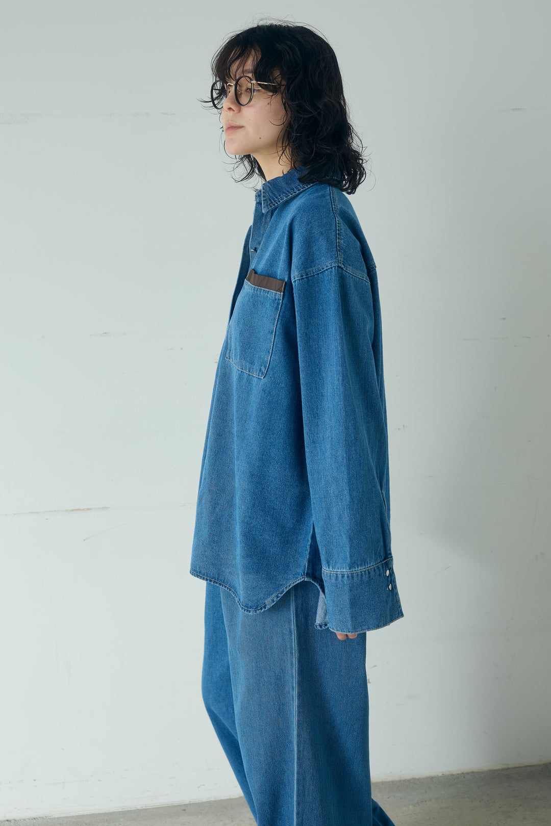 [SET]ライトオンスデニムシャツ+ライトオンスデニムルーズパンツ(2set)