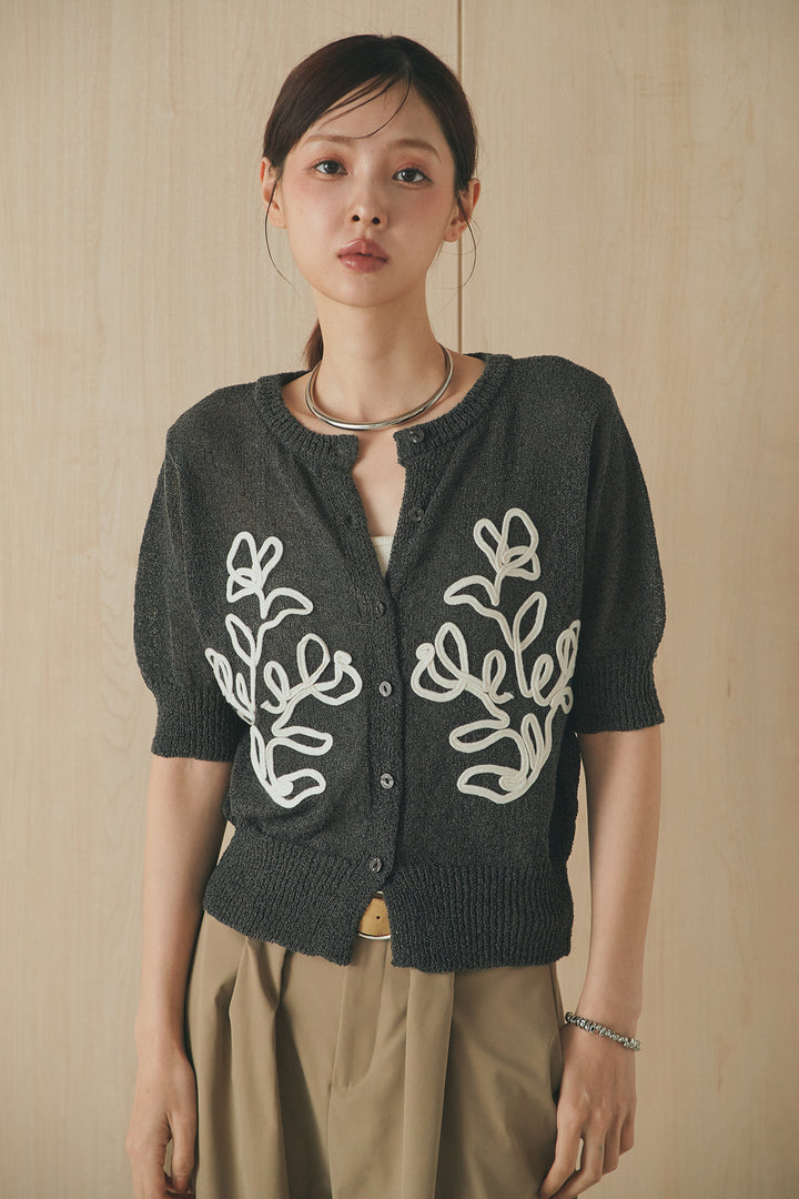 [SET]フロントテープデザイン半袖カーディガン+ベルトループデザインハイウエストタックパンツ(2set)