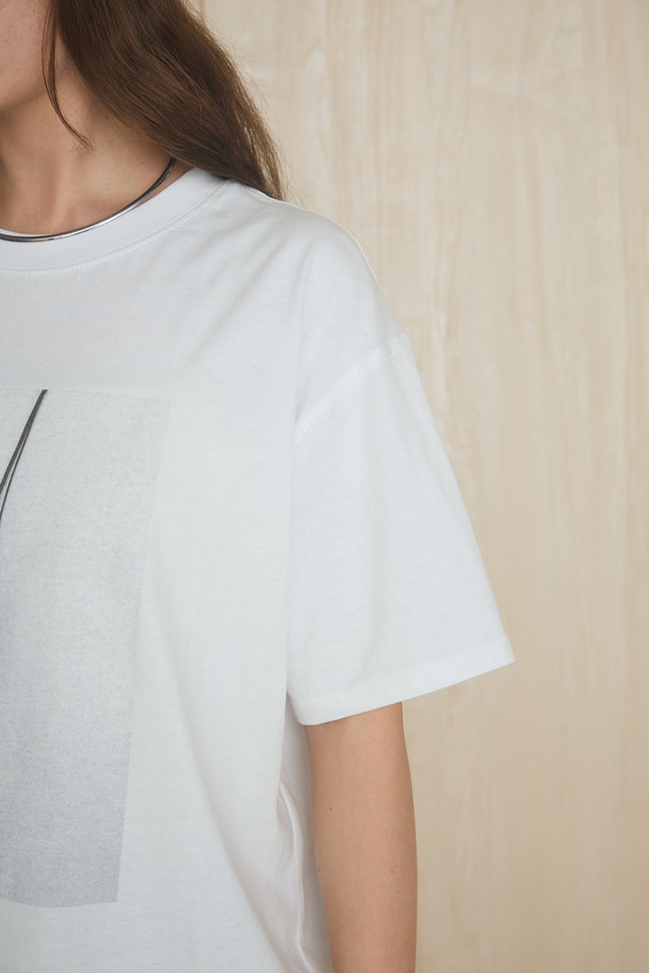 [SET]フロントモチーフプリントビッグTシャツ+スカートドッキングデニム(2set)