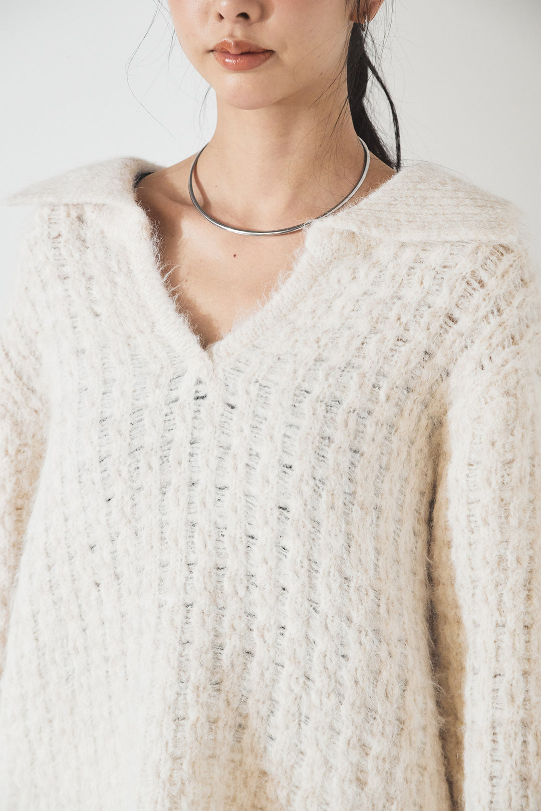 [SET]襟付きVネックニットトップス+レース切り替えキャミソール+センターラインニットパンツ(3set)