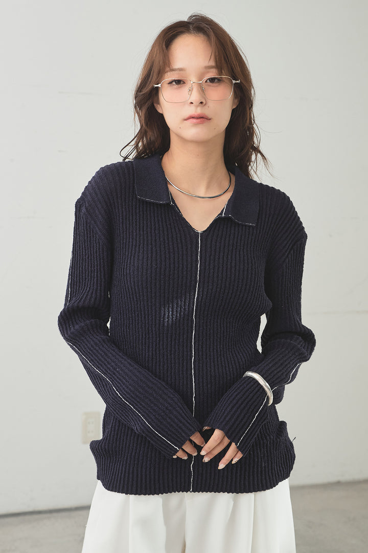 [SET]衿付きニットプルオーバー+ベルト付きツータックワイドパンツ(2set)