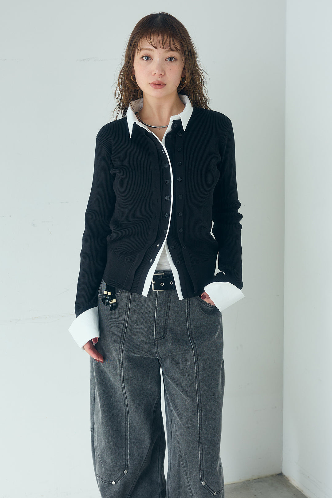 シャツドッキングボタンニットカーディガン