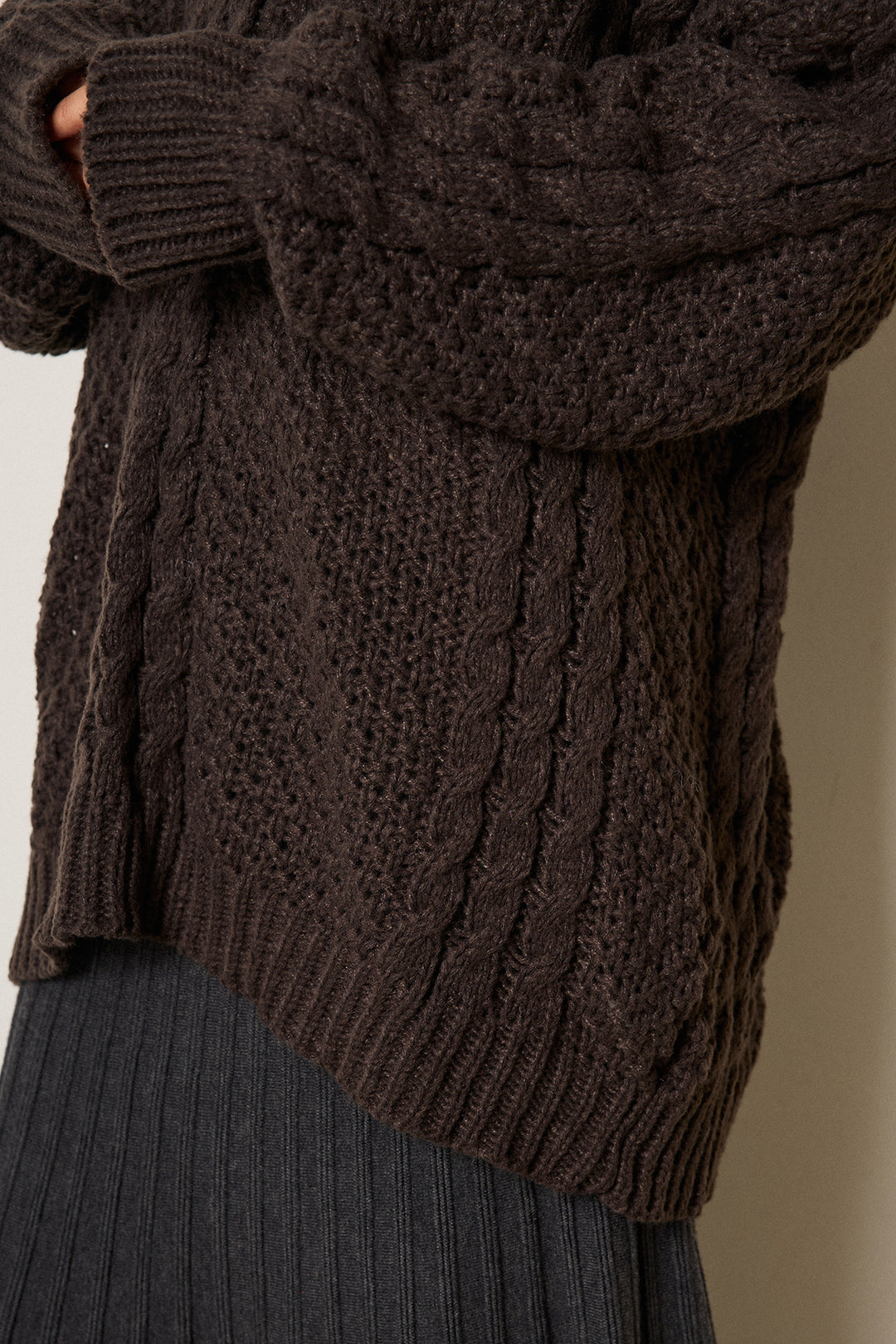 [SET]デニムカラーケーブルオーバーニット+ワイドリブニットイージーパンツ(2set)