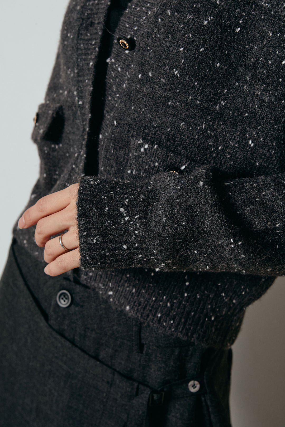 [SET]ネップニットカーディガン+ラップ巻きワイドスラックス(2set)