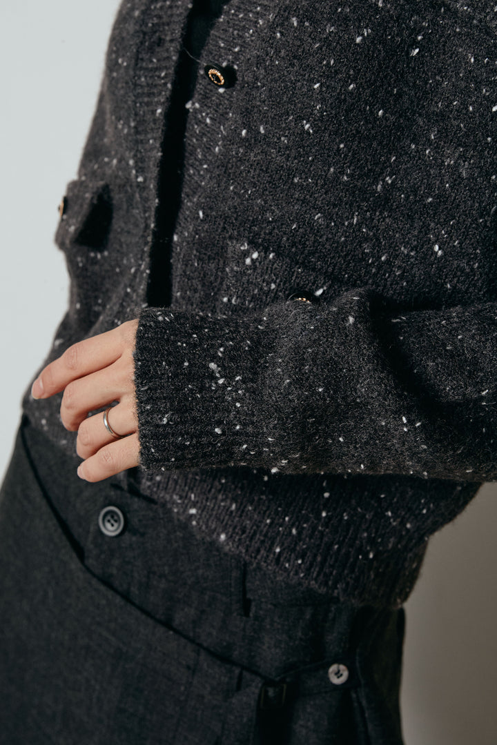 [SET]ネップニットカーディガン+ラップ巻きワイドスラックス(2set)