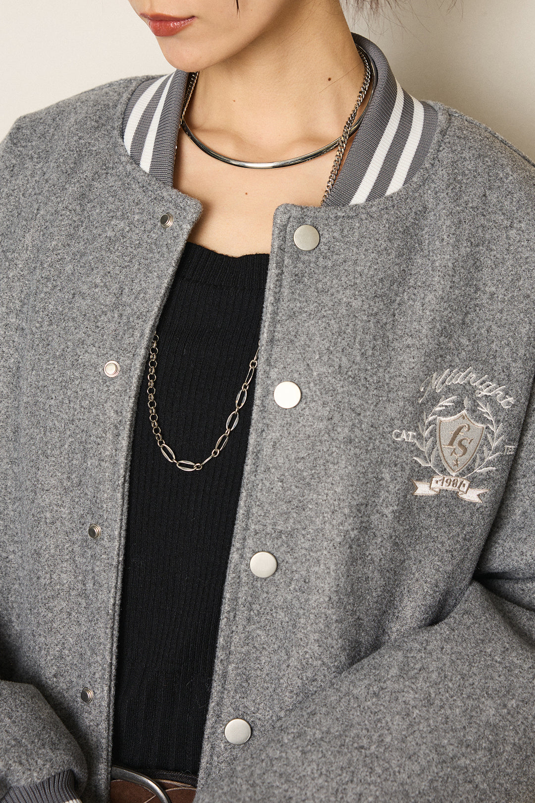 [SET]ワンポイントデザインブルゾン+編みベルト付きワイドパンツ(2set)