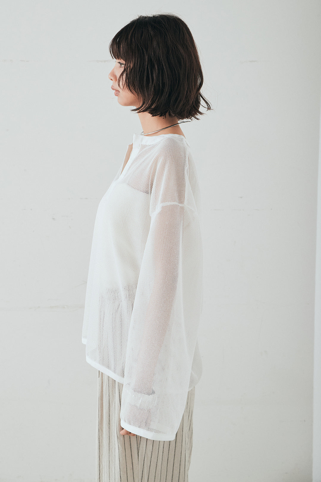 [SET]メッシュカットソースキッパープルオーバー+ウエストクロスデニムタイトスカート(2set)