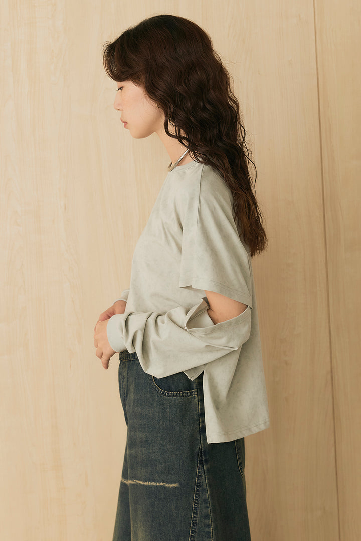[SET]セパレートフェードTシャツ+ニーサイドタックウエストドロストパンツ(2set)