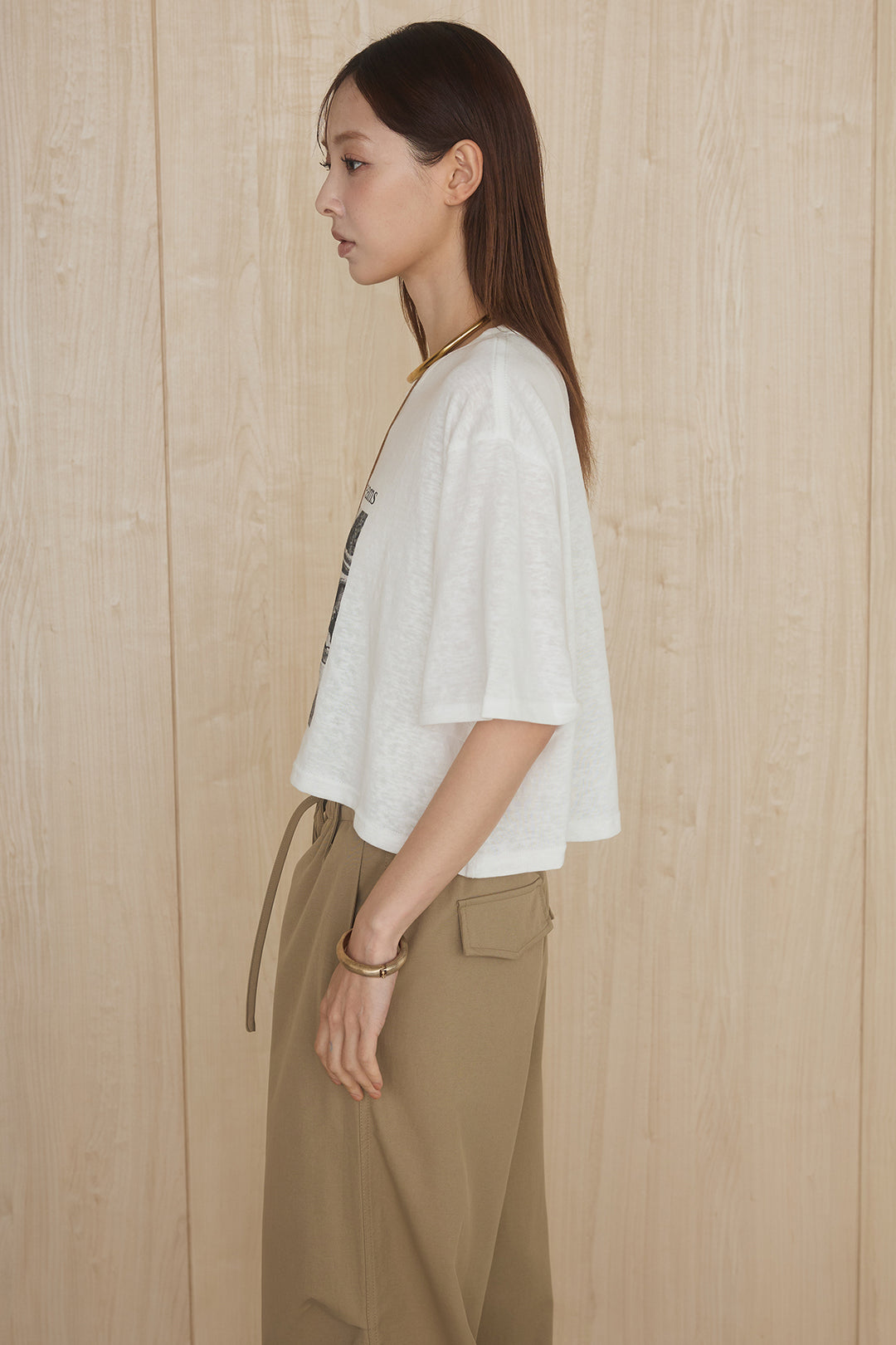 [SET]グラフィックサムデイワイドクロップドT+異素材ベルト付きラップ風ニュアンスワイドパンツ(2set)