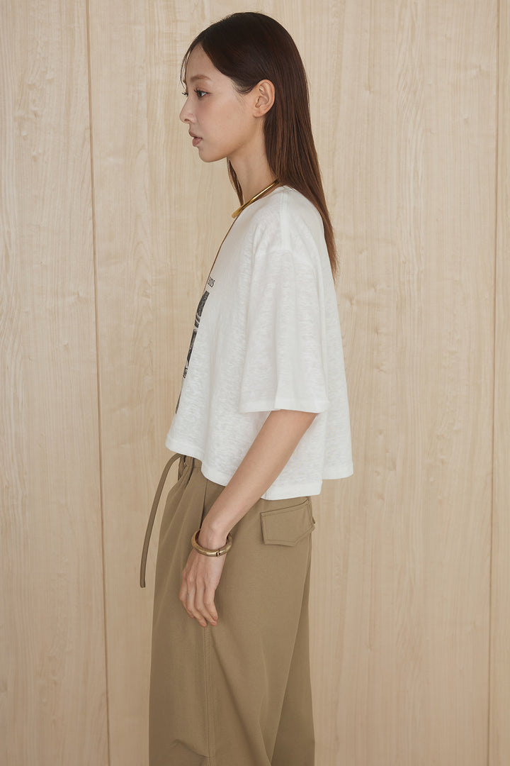 [SET]グラフィックサムデイワイドクロップドT+異素材ベルト付きラップ風ニュアンスワイドパンツ(2set)