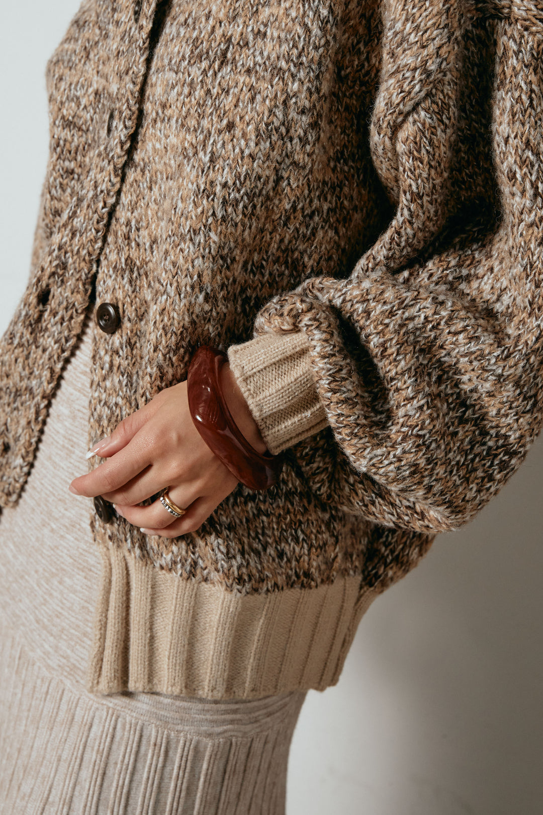 ハイネックミックスニットカーディガン