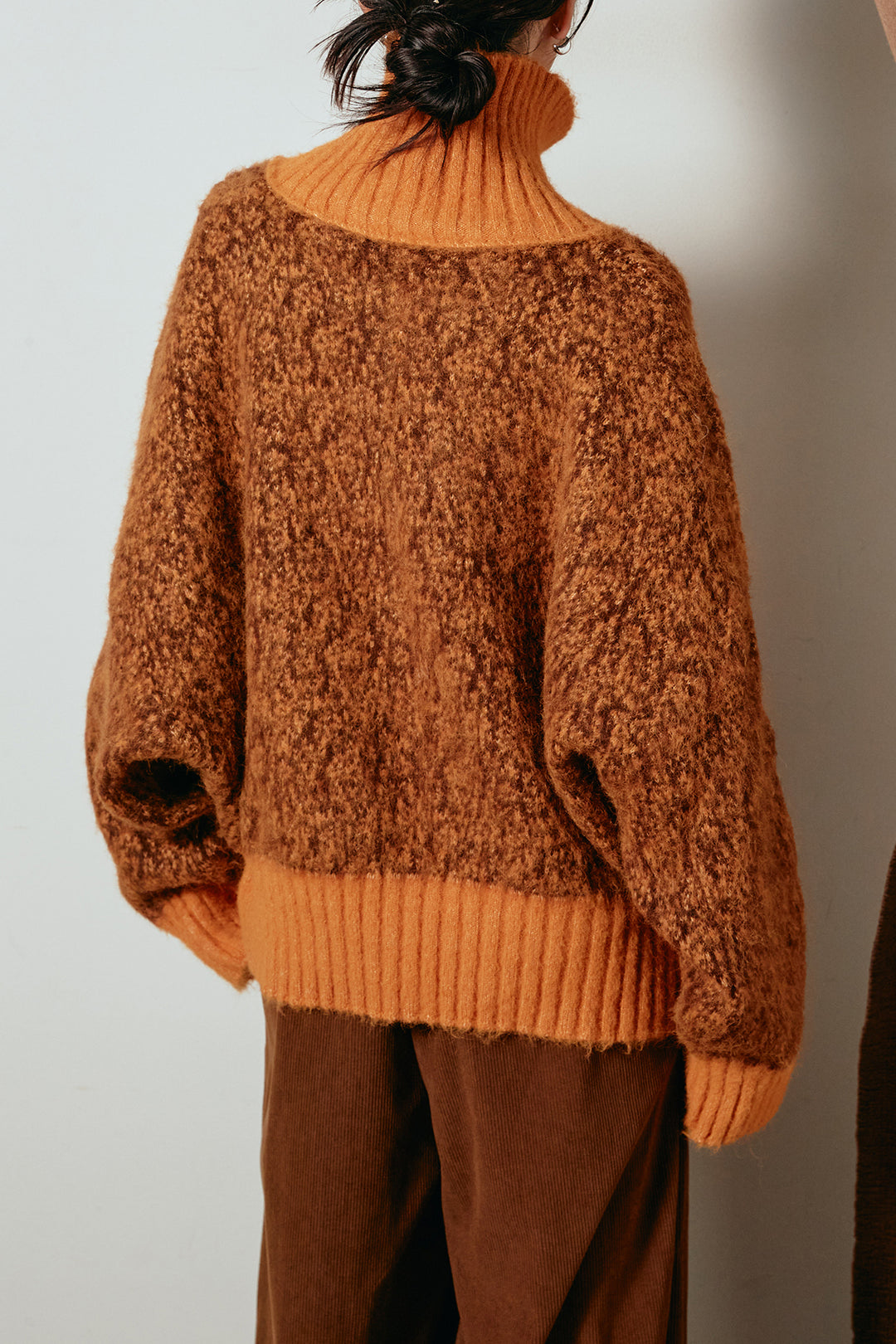 [SET]ハイネックミックスニットトップス+サイド切り替えリブニットロングスカート(2set)