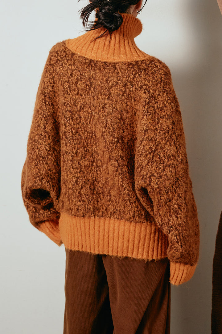 [SET]ハイネックミックスニットトップス+サイド切り替えリブニットロングスカート(2set)