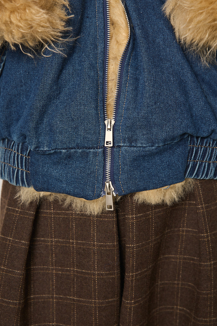 [SET]エコファーデニムボアジャケット+ウールライクチェックタックパンツ(2set)