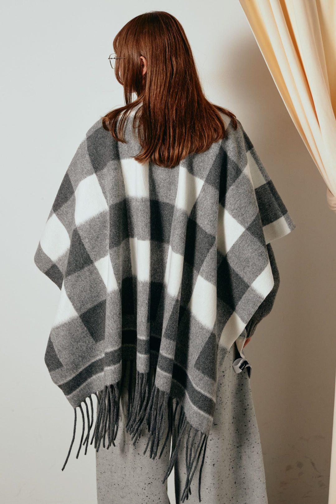 [SET]裾フリンジ柄ポンチョアウター+ノースリーブニットロングワンピース(2set)