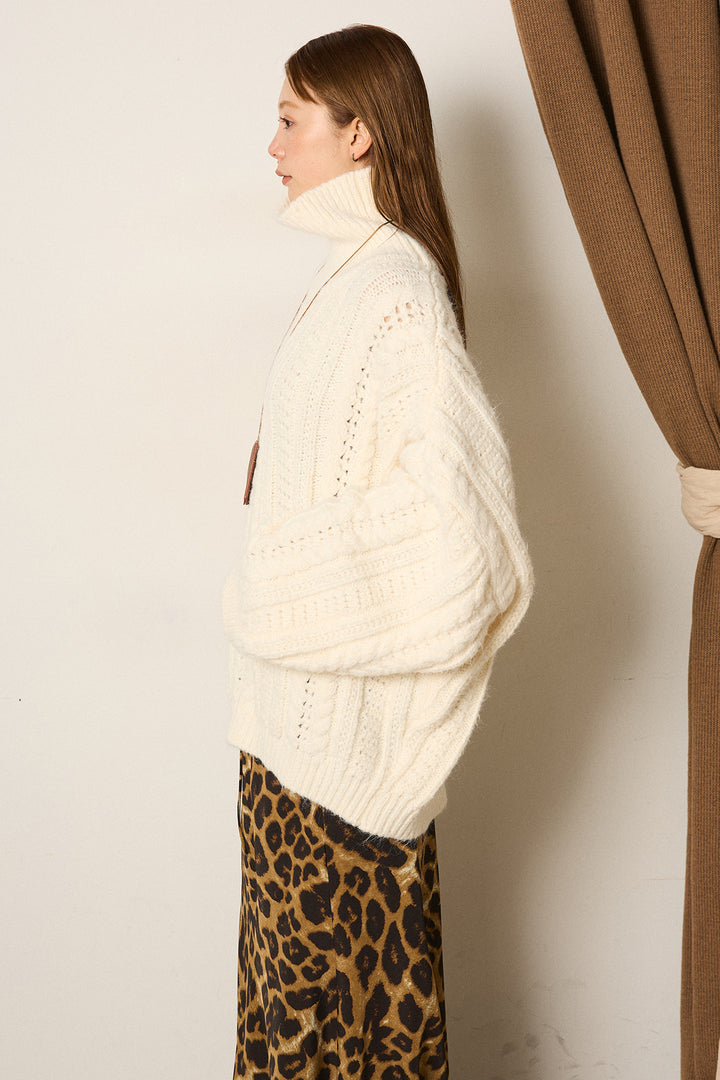 [SET]ハイネックオーバーシルエットニットトップス+ウエスト巻きニットパンツ(2set)