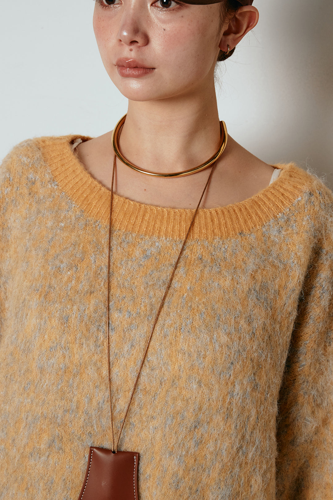 [SET]ボリュームスリーブミックスニットトップス+裏起毛スウェットワイドパンツ+レース切り替えキャミソール(3set)