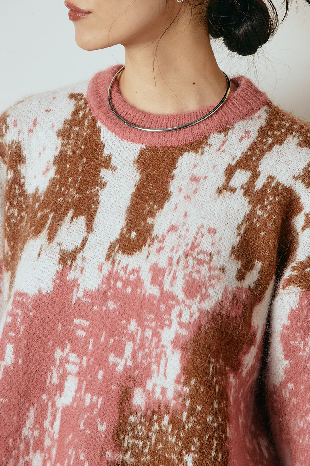 [SET]起毛ニュアンス柄ニットプルオーバー+裏起毛スウェットワイドパンツ(2set)