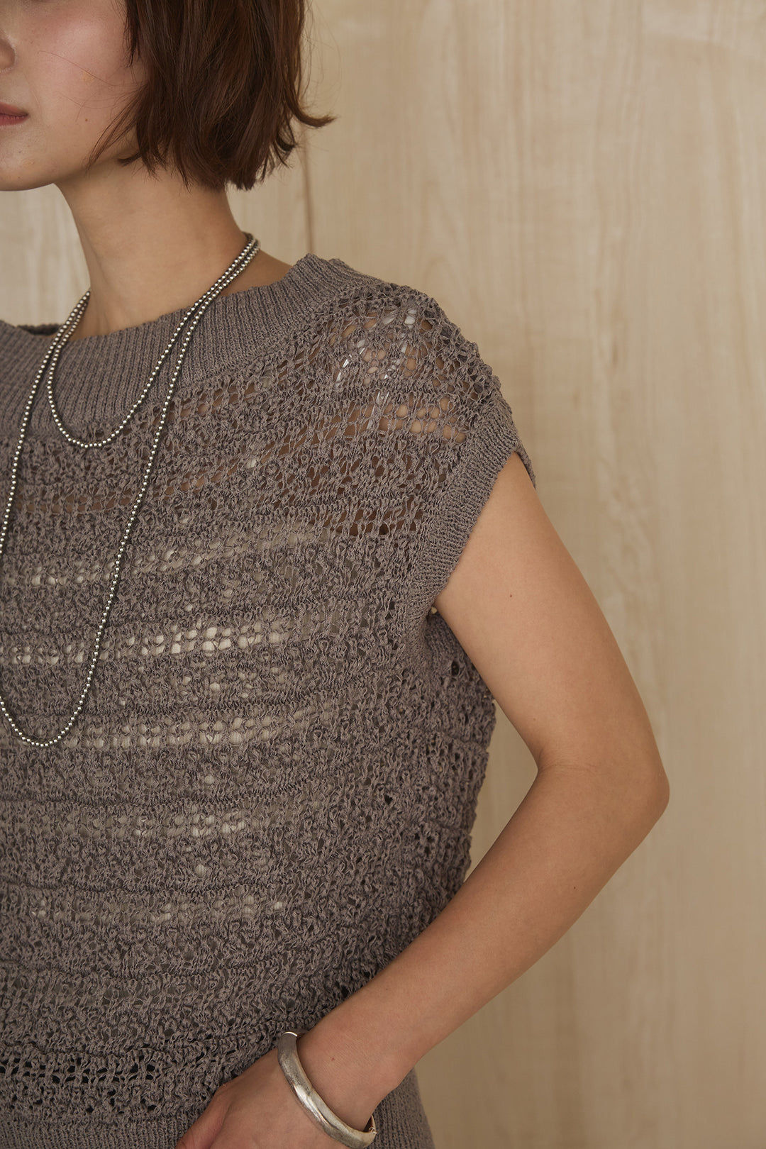 [SET]透かしレース編みフレンチニット+ニーサイドタックウエストドロストパンツ(2set)