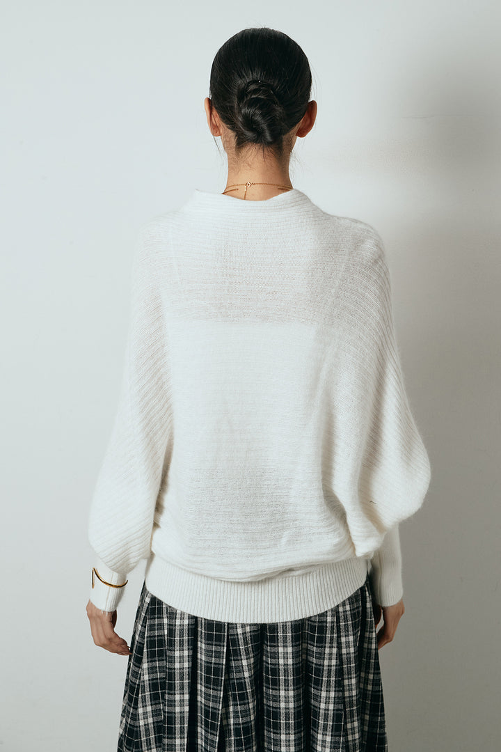 ポンチョシルエット透かしニットトップス