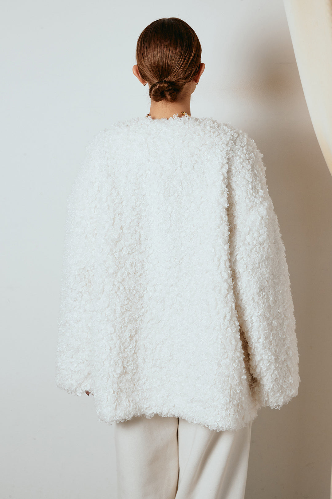 [SET]シープライクファージャケット+フェイクレザー太ベルト付きタックワイドパンツ(2set)