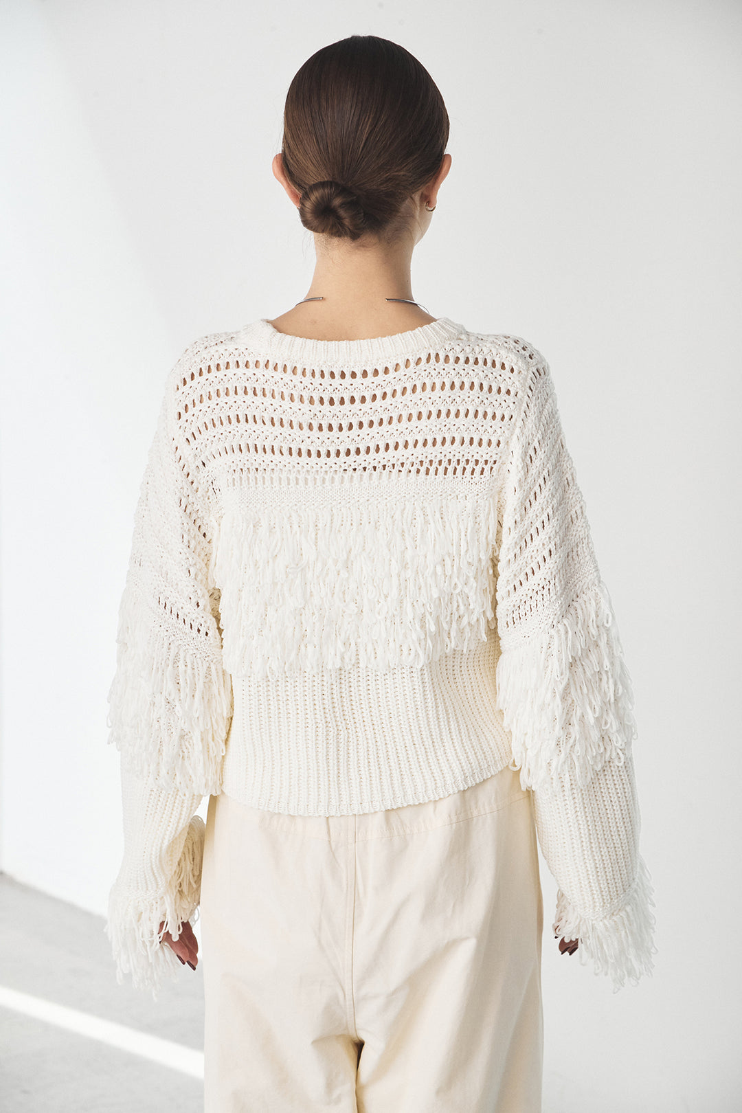 [SET]メッシュフリンジ切り替えプルオーバー+合繊ツイルスタンドウエスト巻きジョガーパンツ(2set)