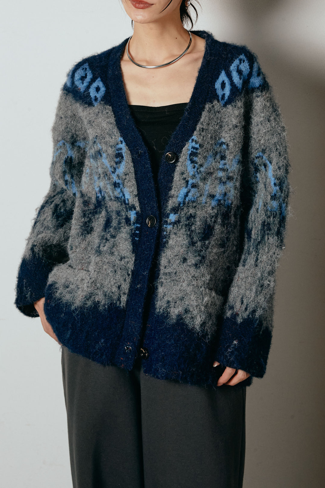 シャギーニュアンス柄ニットカーディガン