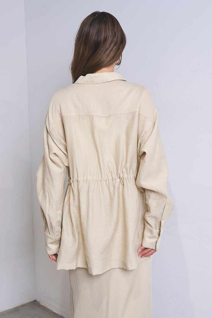 [SET]リネンブレンドシアーサファリシャツ+リラックスプリーツスカート(2set)