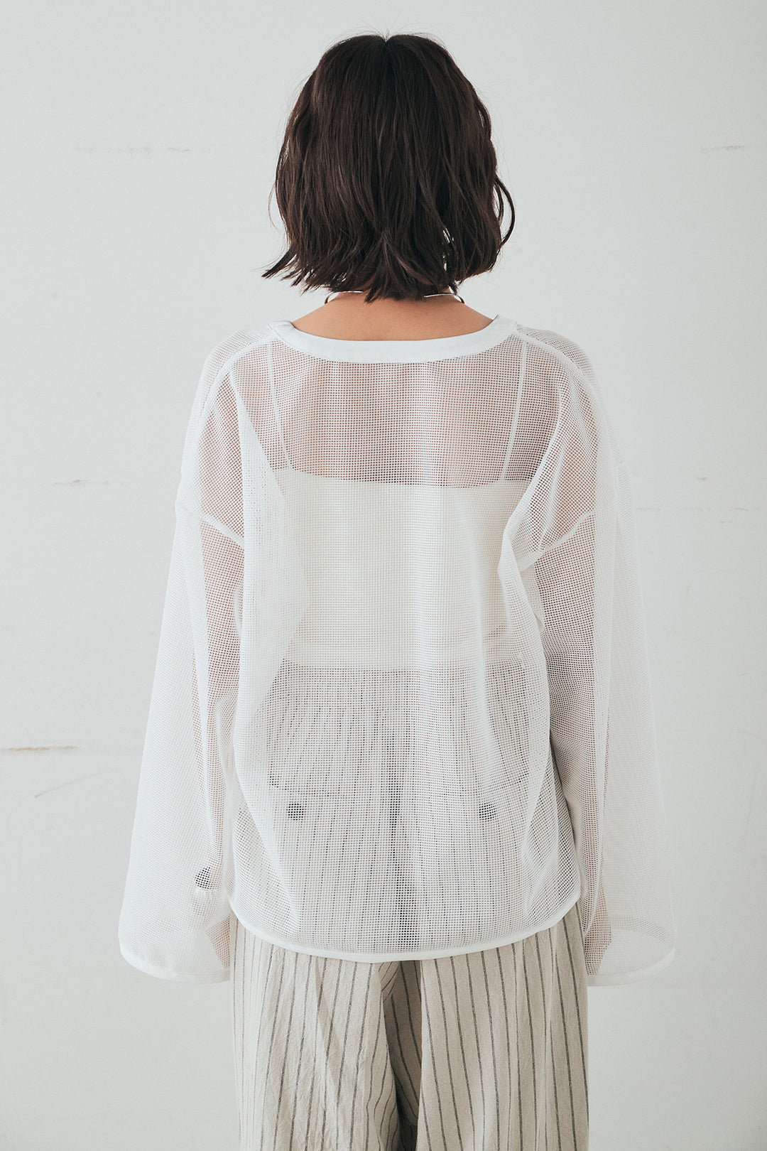 [SET]メッシュカットソースキッパープルオーバー+リネンライクストライプタックイージーパンツ(2set)