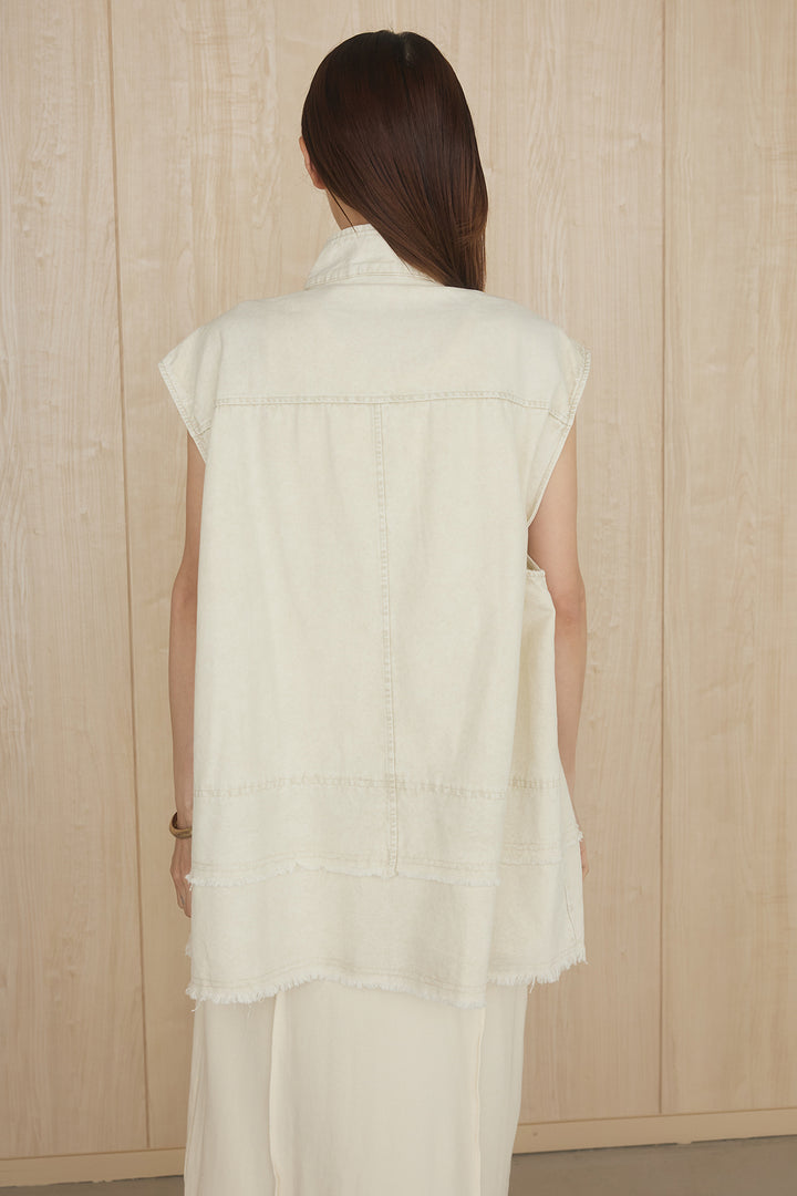 [SET]ケミカルデニムヘムカットオフジレ+ノースリロングワンピース(2set)