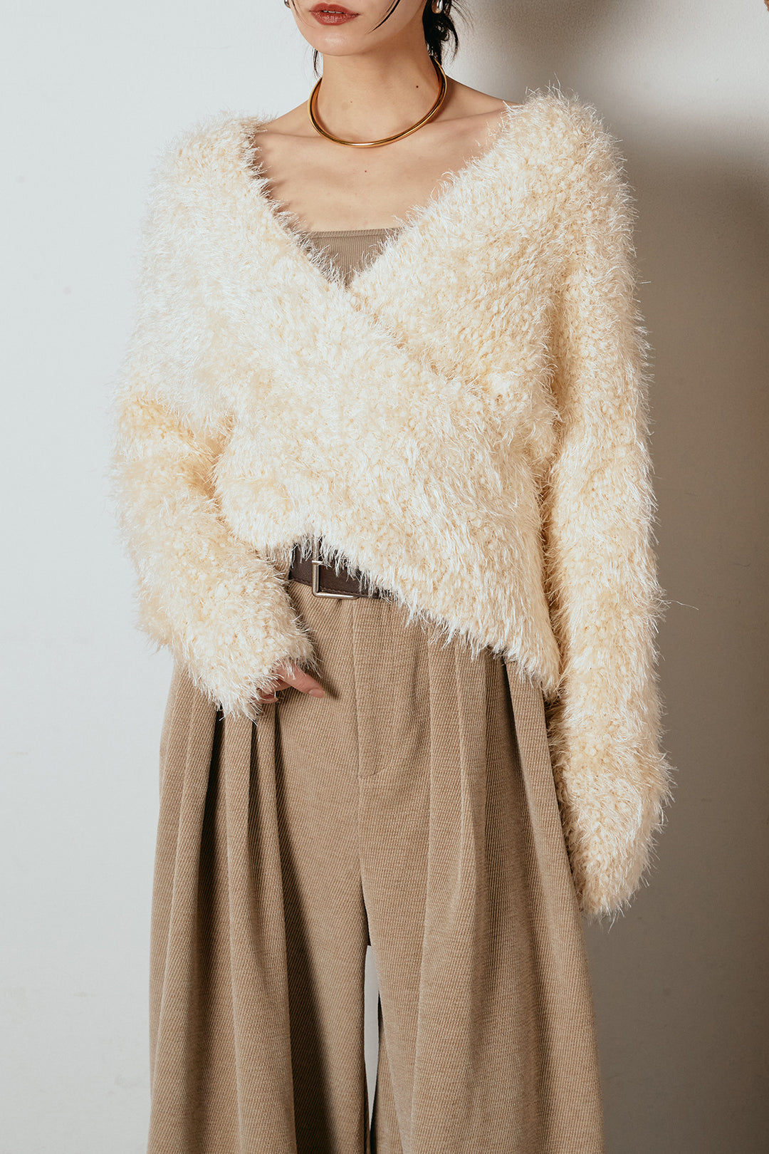 [SET]シャギークロスニットトップス+ベルトループコーデュロイワイドパンツ(2set)