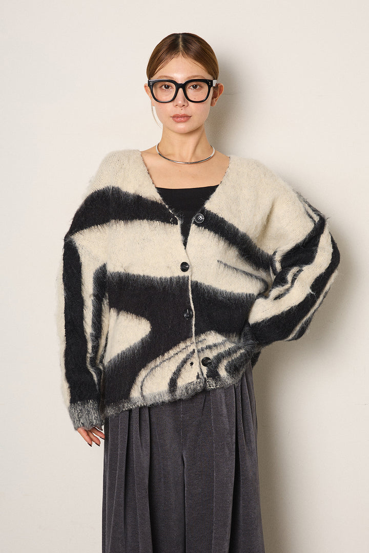 [SET]アクセントブラッシュドカーディガン+ロープベルト付きスウェード調スカート(2set)