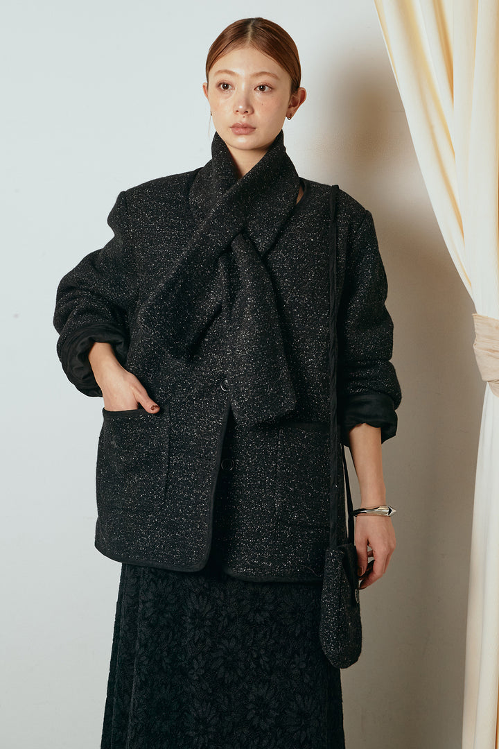 ノーカラーマフラーバッグ付きアウター