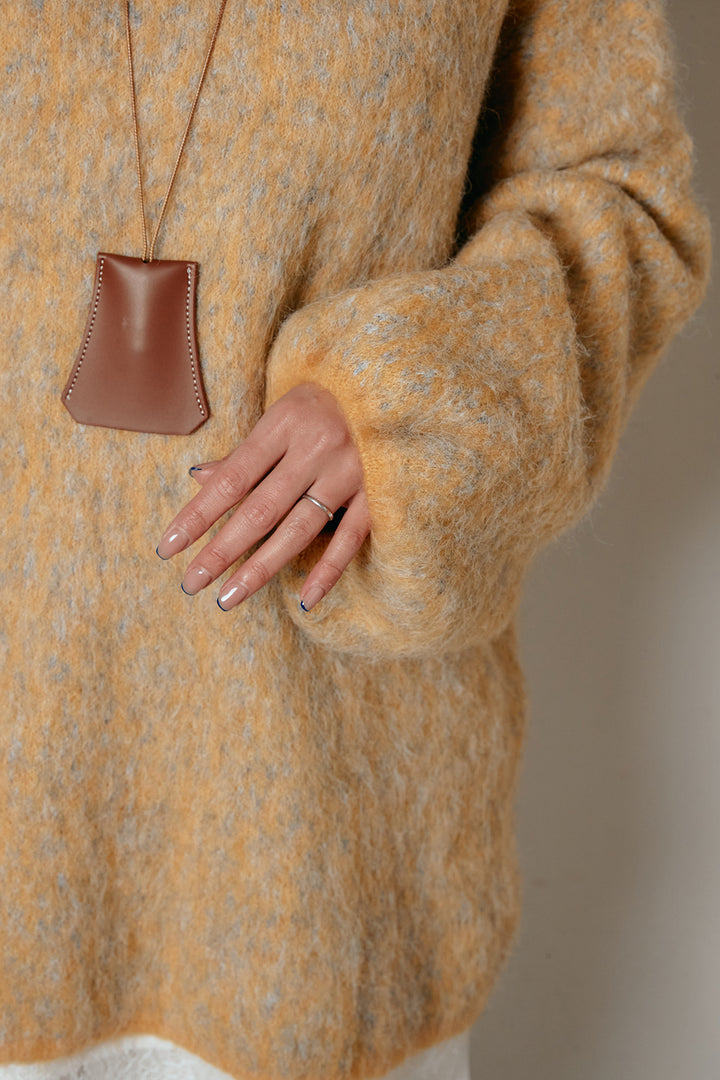 [SET]ボリュームスリーブミックスニットトップス+裏起毛スウェットワイドパンツ+レース切り替えキャミソール(3set)