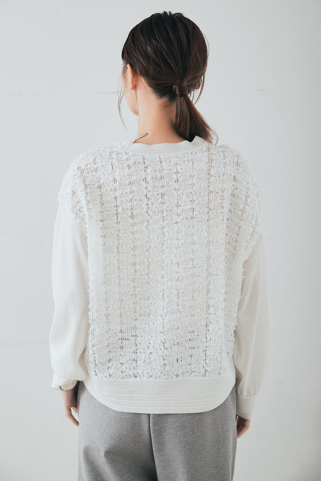 [SET]モコレースVネックカーディガン+カットダンボールウエストフリルカーブパンツ(2set)