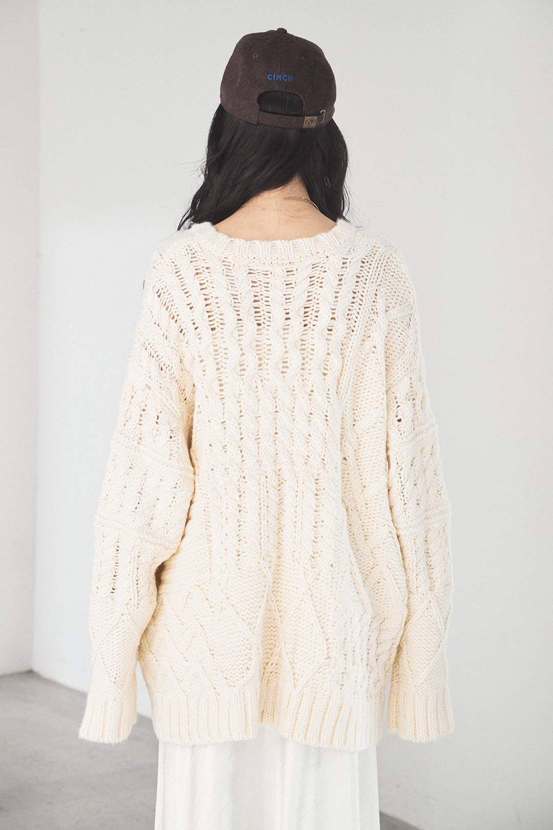 [SET]混合パターン編みニットカーディガン+タックツイードワイドパンツ(2set)