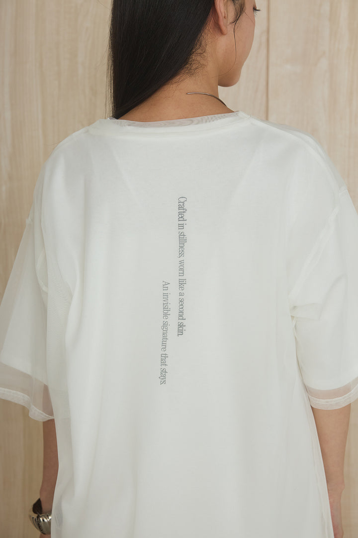 [SET]綿天竺Tシャツ×チュールトップス+ベルトループワイドパンツ(2set)