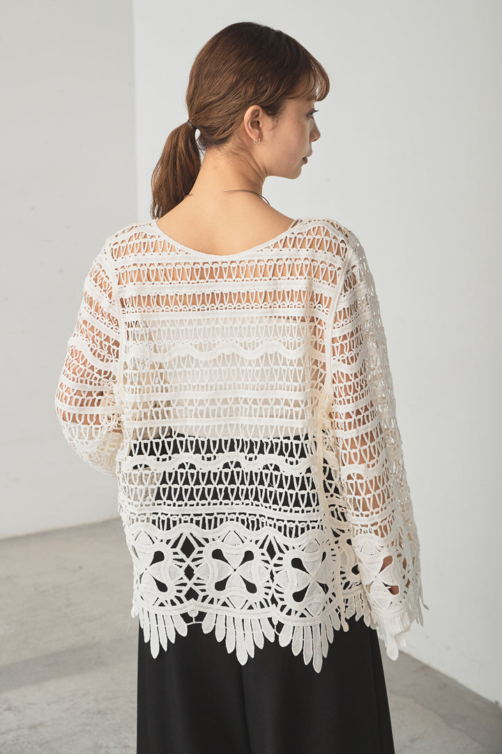 [SET]裾デザインメッシュプルオーバー+ベルト付きツータックワイドパンツ(2set)