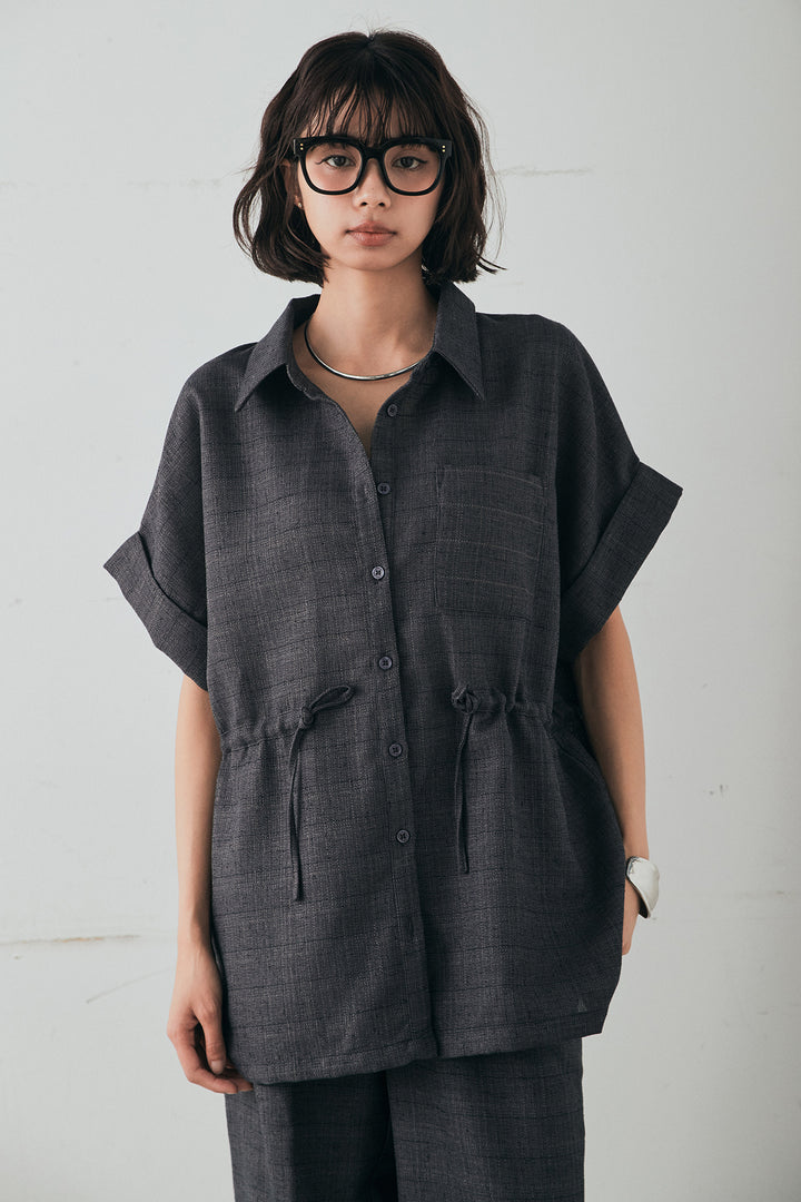 [SET]ツイードウエストドロストシャツ+ツイードタックパンツ(2set)