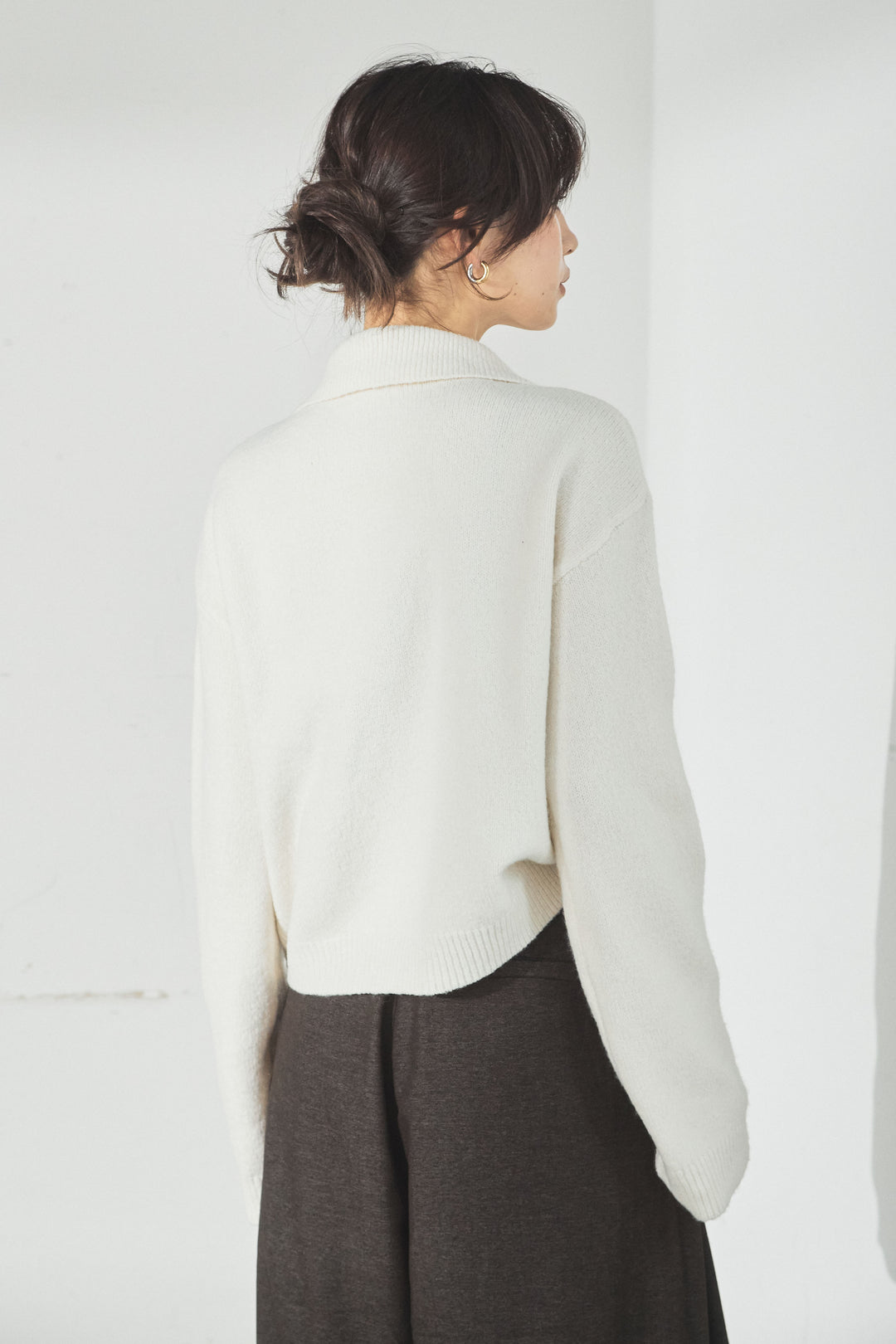 衿付きWジップニットカーディガン/アイボリー