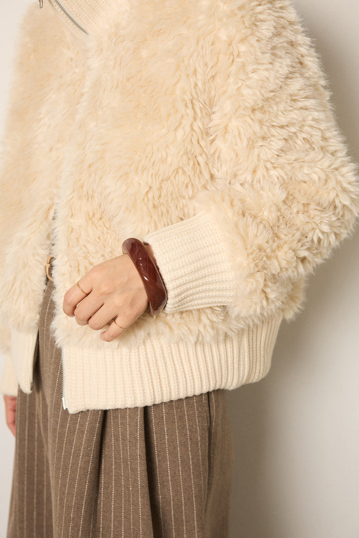 [SET]ハイネックボアブルゾン+ウールライクストライプパンツ(2set)