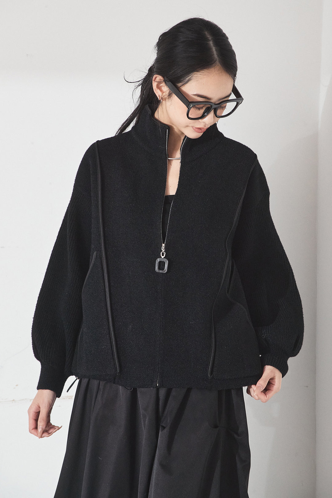 【即納】ハイネックパイピングデザインブルゾン