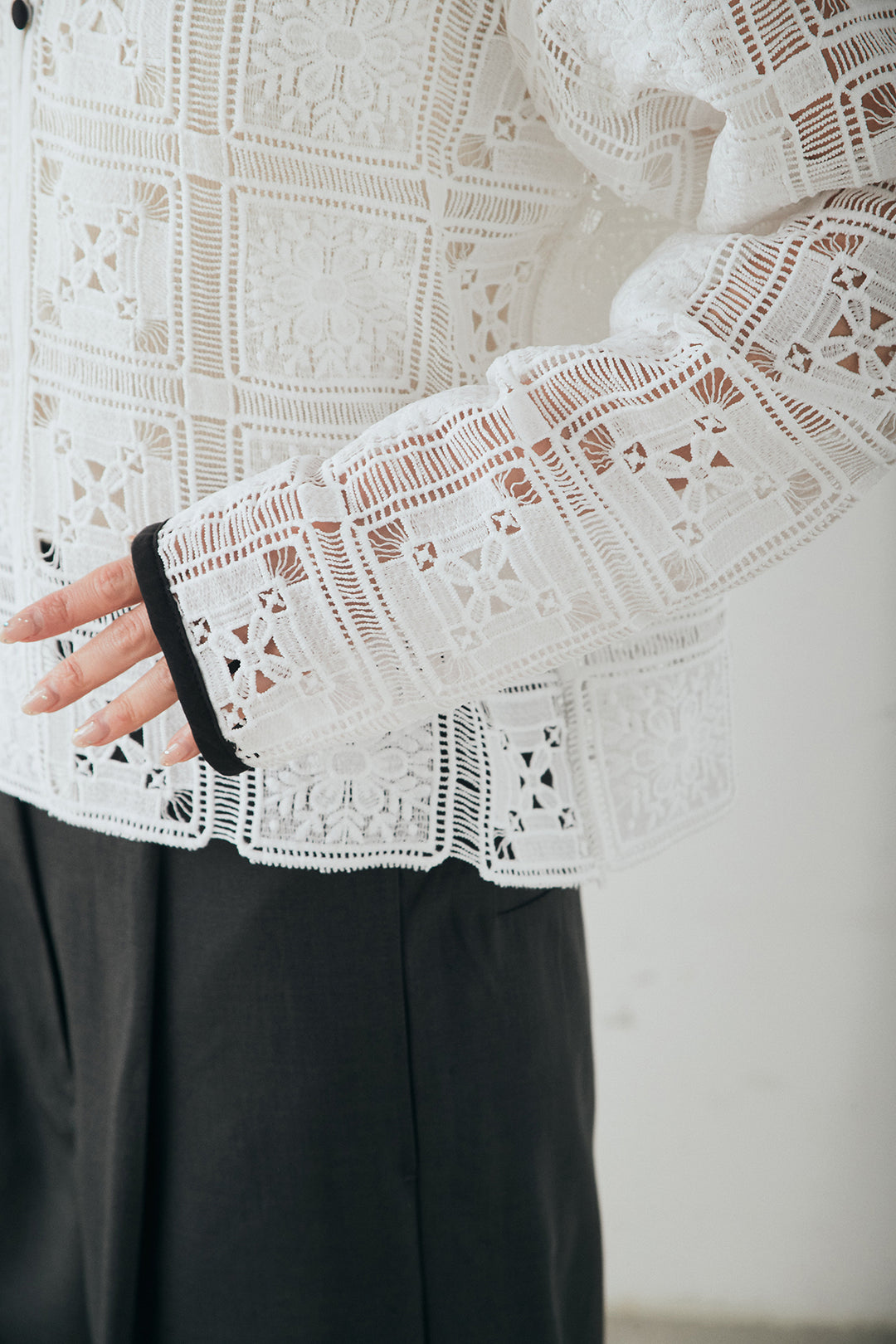 [SET]クロシェレースカーディガン+センタープレスセミワイドパンツ(2set)