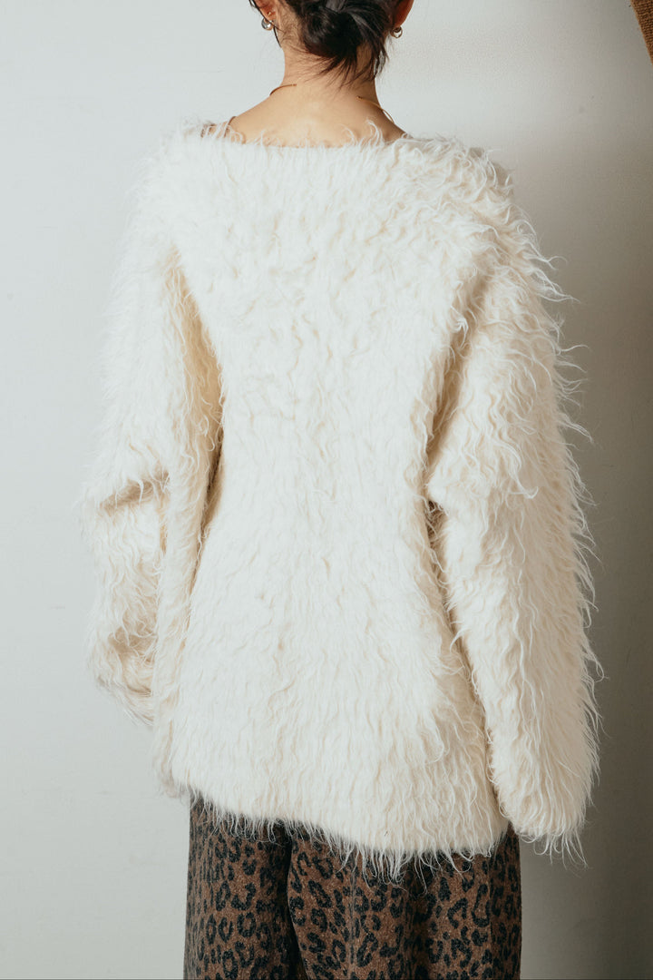 [SET]深Vネックシャギーニットトップス+フラワー刺繍ワイドスカート(2set)