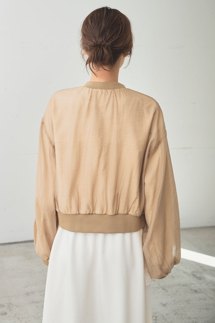 [SET]シアー×ポンチブルゾン+ストライプウエスト巻きジョガーパンツ(2set)