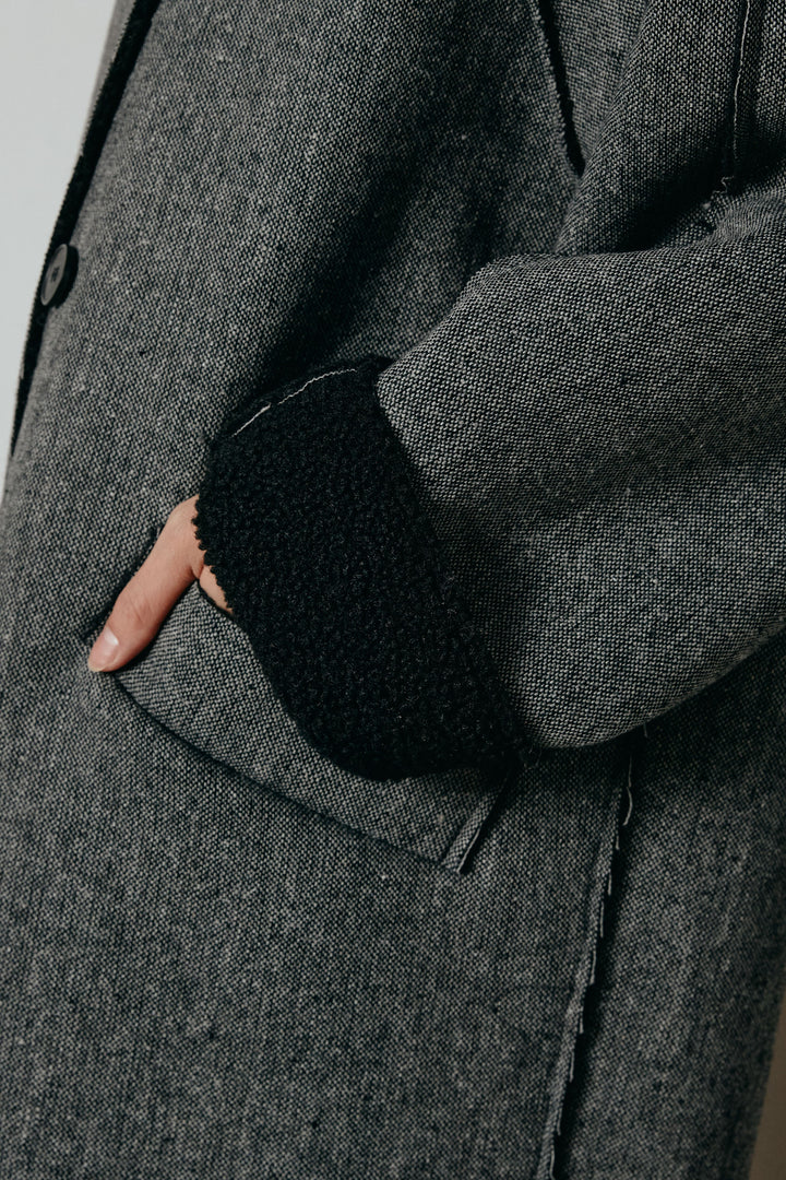 [SET]裏地ボアハイネックロングアウター+ウールライクチェックタックパンツ(2set)