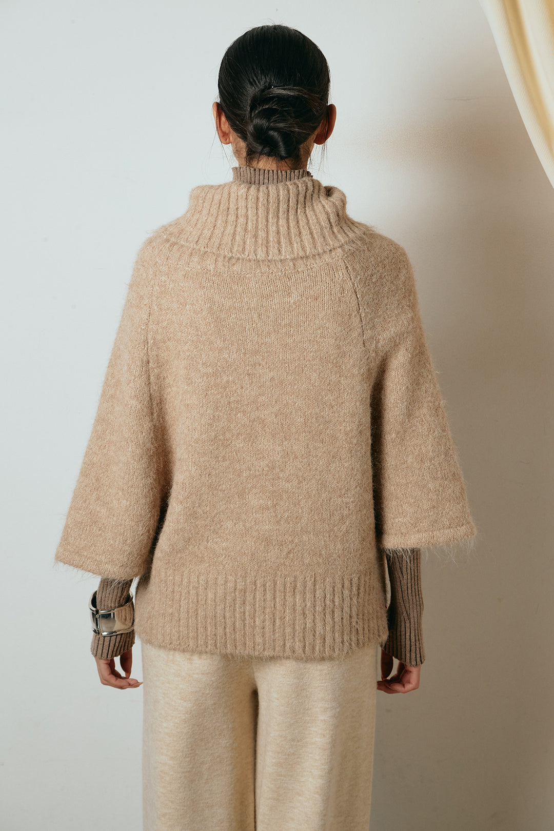 [SET]起毛ミディアムスリーブニットトップス+リブニットシームレスタートルプルオーバー+センターラインニットパンツ(3set)